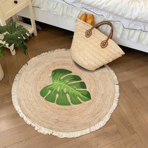Aniyan Handgewebter Baumwollteppich Rund Boho Stil mit Fransen, Geflochtener Teppich Waschbar Faltbar rutschfest, Weicher Teppich für Wohnzimmer Schlafzimmer Küche Flur (Ø 60cm,Muster A) von Aniyan