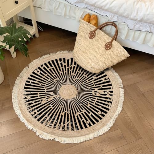 Aniyan Handgewebter Baumwollteppich Rund Boho Stil mit Fransen, Geflochtener Teppich Waschbar Faltbar rutschfest, Weicher Teppich für Wohnzimmer Schlafzimmer Küche Flur (Ø 60cm,Muster E) von Aniyan