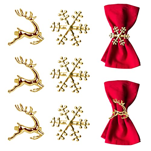 Weihnachten Serviettenringe Set von 8 golden Serviettenringe Schneeflocke Rentier für Weihnachten Mittagessen Thanksgiving Party Urlaub Weihnachten Hochzeit Tischdekoration Wichtelgeschenk von Aniyoo