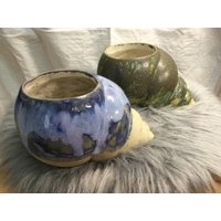 Blumen Übertopf in Schneckenform Handgetöpfert Blau Und Grün Wasserdicht Echte Handarbeit Neu von AnjasKreativstuben