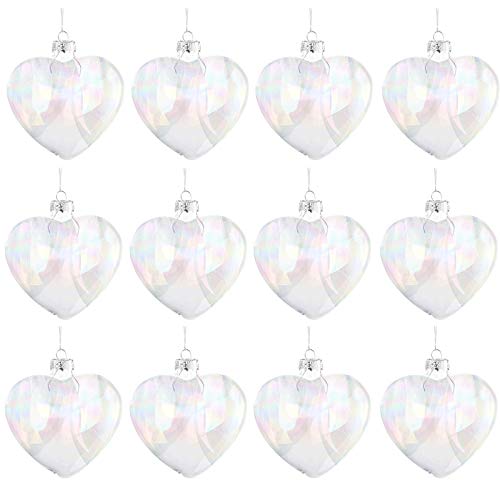 Anjing 12 schillernde Glas-Herz-Ornamente, befüllbare Kugeln für Weihnachts-Herz-Kugeln, 9 cm, Party, Hochzeit, DIY Handwerk Dekorationen von Anjing