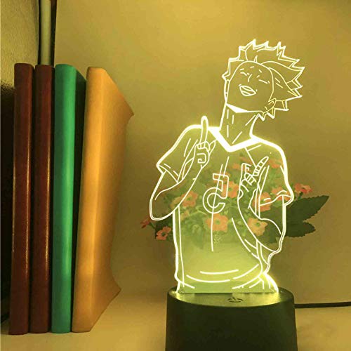 3D Illusion Lampe LED Nachtlicht Anime Haikyuu Hinata Shoyo Kageyama Tobio Figur Acryl für Kinderzimmer Dekor Tischlampe (7 Color Touch + Remote) von Anjinguang