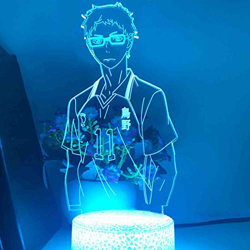 3D-Illusion Lampe LED-Nachtlicht Haikyuu Bokuto Anime Farbwechsel-Tischlampe für Wohnkultur Beste Geburtstags-Weihnachtsgeschenke für Kinder (7 Color Touch + Remote) von Anjinguang