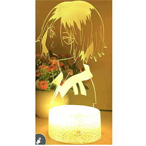 3D-Illusion Lampe LED-Nachtlicht Anime Haikyuu Shoyo Hinata Acryl für Kinderzimmer Dekor Tischlampe Beste Geburtstags-Weihnachtsgeschenke für Kinder (7 Color Touch + Remote) von Anjinguang