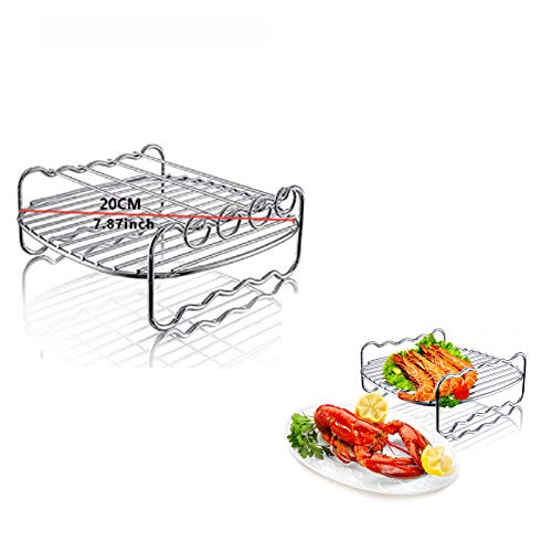 Air Fryer Doppelschicht-Rack, Mehrzweck-Luftfritteusen-Zubehör mit 4 Spießen, Edelstahl Airfryer Grillpfanne kompatibel mit Go Wise/Phillips Airfryer (φ20 cm rund) von Anjinguang