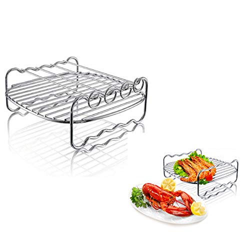 Air Fryer Rack, Mehrzweck-Doppelschicht-Regal mit Spießen, hitzebeständiges Metallgestell, Kochregal, spülmaschinenfest, Metall-Halterung für XL-Luftfritteuse für Philips(φ17,8 cm quadratisch) von Anjinguang