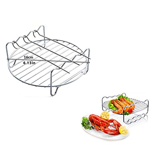 AirFryer Ersatz-Rack, Air Fryer Zubehör & Teile doppellagiges Rack mit Spießen, Ständer Edelstahl Air Fryer Rack spülmaschinenfest für Philips Airfryer (φ16 cm rund) von Anjinguang