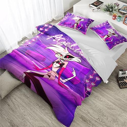 Anime Bettbezug Hazbin Hotel Angel Dust Alastor Charlie Bettwäsche-Set 3-teilig (mit 2 Kissenbezügen), Schlafzimmerdekoration, Mikrofaser, Steppdecke für Erwachsene und Kinder von Anjinguang