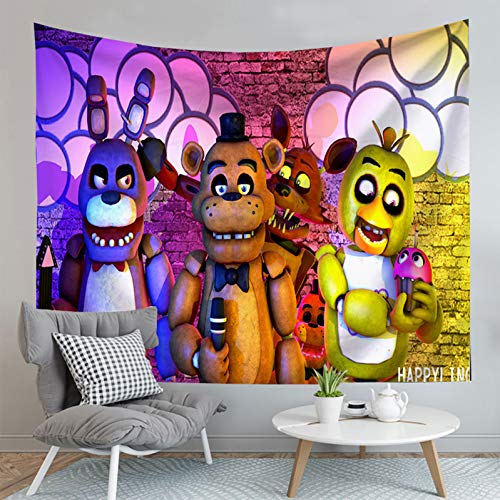 Anjinguang FNAF Chica Foxy Tapisserie, Kinder, 3D-Druck, fünf Ni-ghts Wandteppiche, Chica, Foxy, Bonnie, goldfarbener Wandteppich, farbenfroher Blumen-Tapisserie, Wandbehang für Zimmer (230 x 150 cm) von Anjinguang