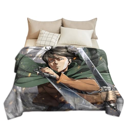 Anjinguang Kinderdecken für Erwachsene, Eren Jaeger/Mikasa Ackerman/Levi Ackermann, warmer 3D-Druck, Anime-Überwurfdecken, Geschenk, Flanell-Fleecedecken für Sofa, Bett, Nickerchen von Anjinguang