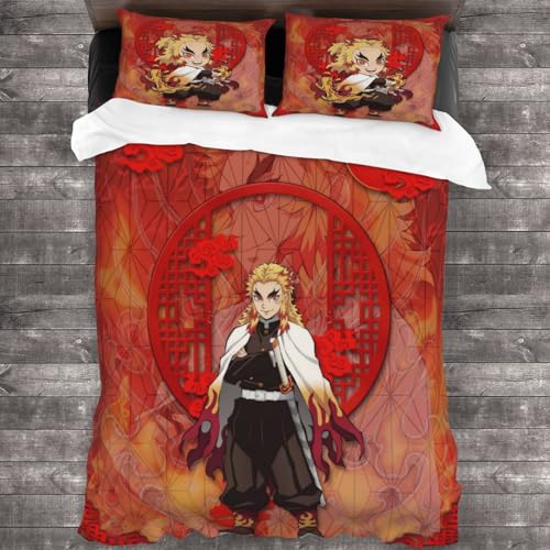 Anjinguang Nezuko Tanjiro Inosuke Bettwäsche-Set, 3-teilig, Anime-Charaktere, Bettbezug (mit 2 Kissenbezügen), Cartoon-Bettbezug, Bettdeckenbezug, Einzel-/Doppel-/Kingsize-Größe, für Erwachsene, von Anjinguang