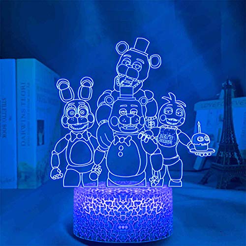 FNAF 3D-Illusion Lampe, FNAF Five Nights at Freddy's Bären-Nachtlicht mit Fernbedienung, Touch-Steuerung, 7 Farbwechsel-Schreibtischlampen, Kinderzimmer-Dekoration für Kleinkinder, Jungen, Kind von Anjinguang