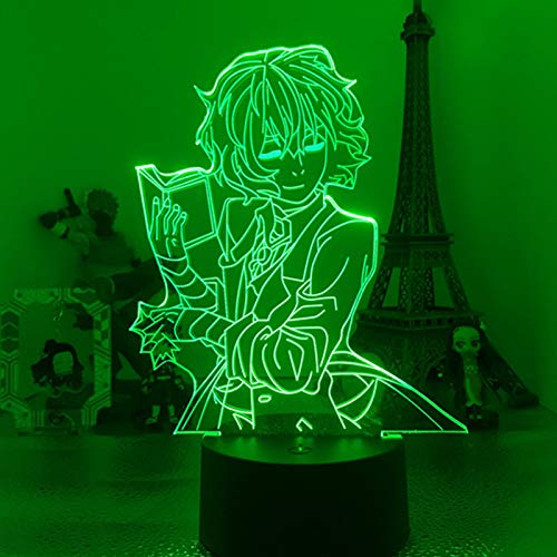LED-Illusions-Nachtlicht, 3D-Schlaflampe für Kinder, Stray Dog Dazai mit Buch, Anime-Lampe, Nacht-Farbwechseltischlampe für Mädchen, Schlafzimmer, Dekoration, Touch, Fernbedienung von Anjinguang