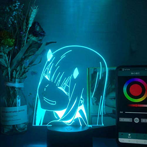 Zero Two Darling in The Franxx 3D Optisches Nachtlicht für Kinder Japanische Anime Figuren Tischlampe USB Fernbedienung von Anjinguang