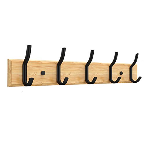 Anjuer Kleiderbügel Kleiderständer 5 Haken Heavy Duty Kleidung Hut Halter Bambus Board Schwarz Haken von Anjuer