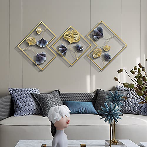 Anjur Metall Wanddeko Wanddekoration 3er Set, Moderne Ginkgo Biloba Wandskulpturen für Wohnzimmer Küche Schlafzimmer Badezimmer von Anjur