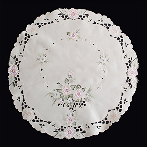 Tischdecke Stickerei Tischläufer Mitteldecke Deckchen Papatya Weiß/Gelb (60cm Rund) von Anka Textik