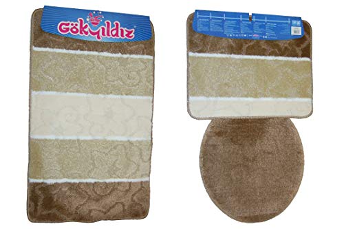 Anka Textil Badgarnitur 3-Teilig Badmatte Bad Set 85x55cm Hänge WC Streifen Eckig (Braun) von Anka Textil