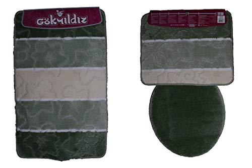 Anka Textil Badgarnitur 3-Teilig Badmatte Bad Set 85x55cm Hänge WC Streifen Eckig (Petrolgrün) von Anka Textil