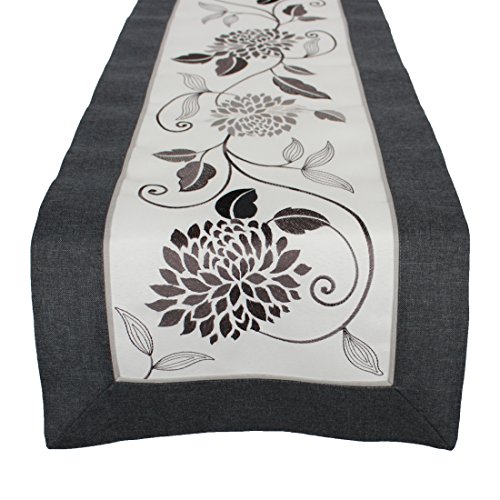 Anka Textil Tischdecke Tischläufer Mitteldecke Deckchen Stickerei Schwarz Weiß leinen Optik (40x110cm) von Anka Textil