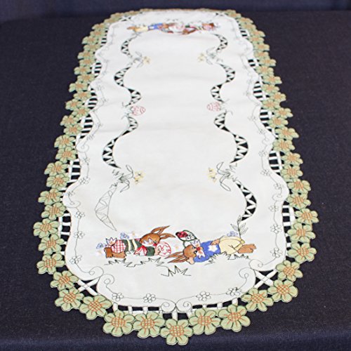 Anka Textil Tischläufer Mitteldecke Tischdecke Tisch-Deckchen Deko Ostern Hasse Weiß Motiven Stickerei (30x70cm) von Anka Textil