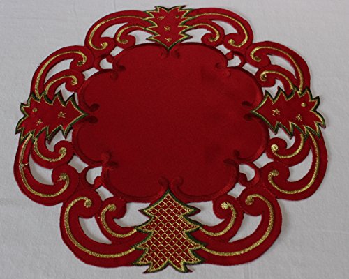 Anka Textil Weihnachts-Tischdecke Tischläufer Mitteldecke Tisch-Deckchen mit Tannenbaum Motiven Stickerei Weihnachtsdeko Rot Größenwahl (30cm Rund) von Anka Textil
