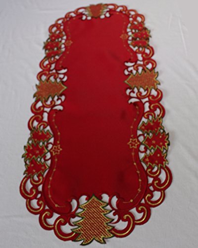 Anka Textil Weihnachts-Tischdecke Tischläufer Mitteldecke Tisch-Deckchen mit Tannenbaum Motiven Stickerei Weihnachtsdeko Rot Größenwahl (40x90 cm) von Anka Textil