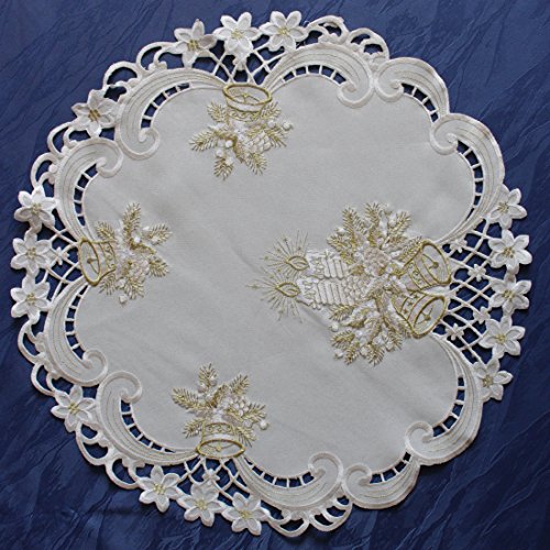 Anka Textil Weihnachts-Tischdecke Tischläufer Mitteldecke Tisch-Deckchen mit Weihnachtskerzen Motiven Stickerei Weihnachtsdeko Creme-Gold Größenwahl (160cm Rund) von Anka Textil
