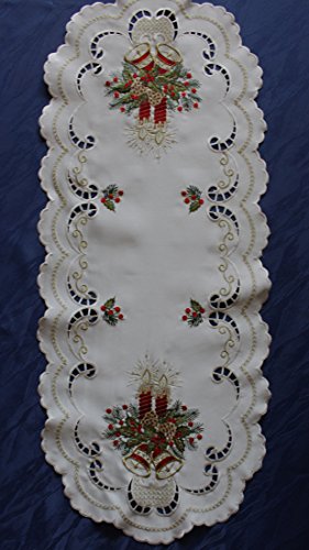 Anka Textil Weihnachts-Tischdecke Tischläufer Mitteldecke Tisch-Deckchen mit Weihnachtskerzen Motiven Stickerei Weihnachtsdeko Creme-Rot Größenwahl (40x110 cm) von Anka Textil