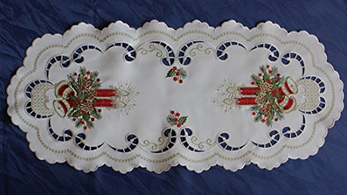 Anka Textil Weihnachts-Tischdecke Tischläufer Mitteldecke Tisch-Deckchen mit Weihnachtskerzen Motiven Stickerei Weihnachtsdeko Creme-Rot Größenwahl (40x90 cm) von Anka Textil
