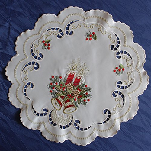 Anka Textil Weihnachts-Tischdecke Tischläufer Mitteldecke Tisch-Deckchen mit Weihnachtskerzen Motiven Stickerei Weihnachtsdeko Creme-Rot Größenwahl (60cm Rund) von Anka Textil