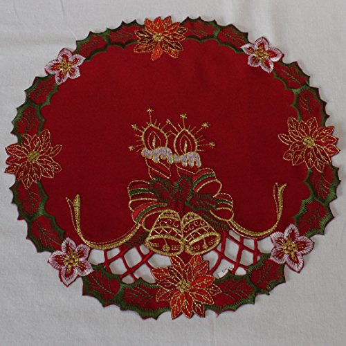 Anka Textil Weihnachts-Tischdecke Tischläufer Mitteldecke Tisch-Deckchen mit Weihnachtskerzen Motiven Stickerei Weihnachtsdeko Rot Größenwahl (30cm Rund) von Anka Textil