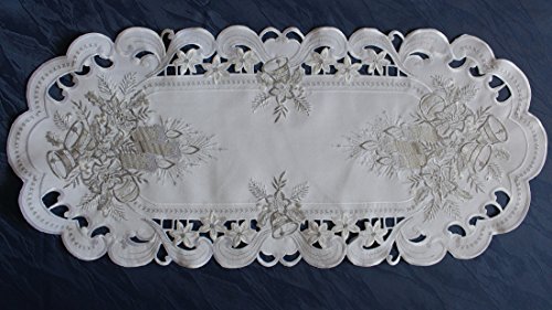 Anka Textil Weihnachts-Tischdecke Tischläufer Mitteldecke Tisch-Deckchen mit Weihnachtskerzen Motiven Stickerei Weihnachtsdeko Silber-Weiß Größenwahl (40x110 cm) von Anka Textil