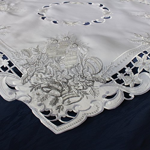 Anka Textil Weihnachts-Tischdecke Tischläufer Mitteldecke Tisch-Deckchen mit Weihnachtskerzen Motiven Stickerei Weihnachtsdeko Silber-Weiß Größenwahl (85x85 cm) von Anka Textil