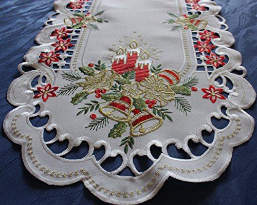 Anka Textil Weihnachts-Tischdecke Tischläufer Mitteldecke Tisch-Deckchen mit Weihnachtskerzen Motiven Stickerei Weihnachtsdeko Weiß-Rot Größenwahl (85x85 cm) von Anka Textil