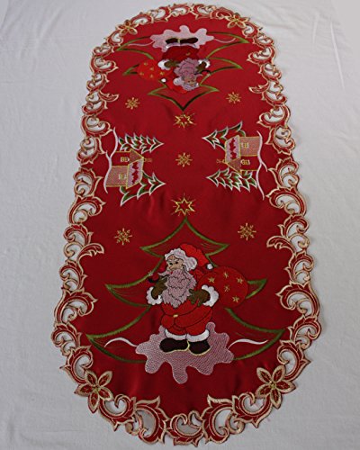 Anka Textil Weihnachts-Tischdecke Tischläufer Mitteldecke Tisch-Deckchen mit Weihnachtsmann Motiven Stickerei Weihnachtsdeko Rot Größenwahl (40x90 cm) von Anka Textil