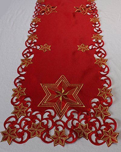 Anka Textil Weihnachts-Tischdecke Tischläufer Mitteldecke Tisch-Deckchen mit Weihnachtsstern Motiven Stickerei Weihnachtsdeko Rot Größenwahl (40x160 cm) von Anka Textil