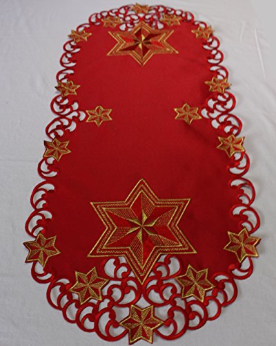 Anka Textil Weihnachts-Tischdecke Tischläufer Mitteldecke Tisch-Deckchen mit Weihnachtsstern Motiven Stickerei Weihnachtsdeko Rot Größenwahl (40x90 cm) von Anka Textil