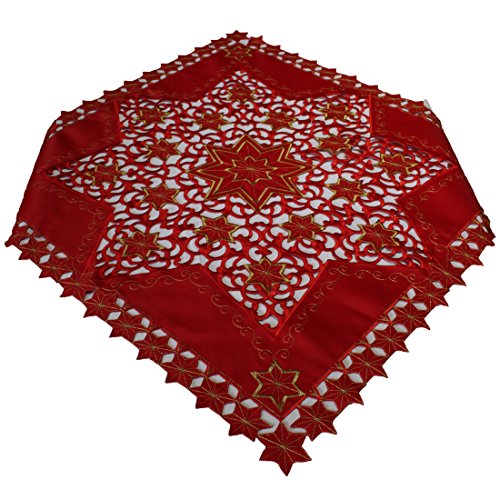 Anka Textil Weihnachts-Tischdecke Tischläufer Mitteldecke Tisch-Deckchen mit Weihnachtsstern Motiven Stickerei Weihnachtsdeko Rot Größenwahl (85x85 cm) von Anka Textil