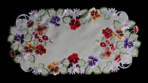 Tischdecke Stickerei Tischläufer Mitteldecke Deckchen Schmetterling Gelb/Grün (35x70cm) von Anka Textil