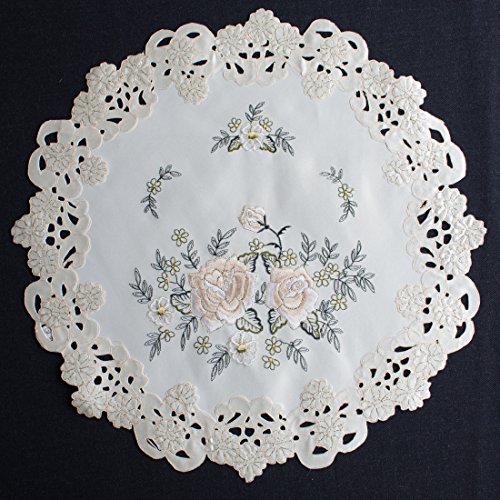 Tischdecke Tischläufer Mitteldecke Deckchen Rosen Creme (40cm Rund) von Anka Textil