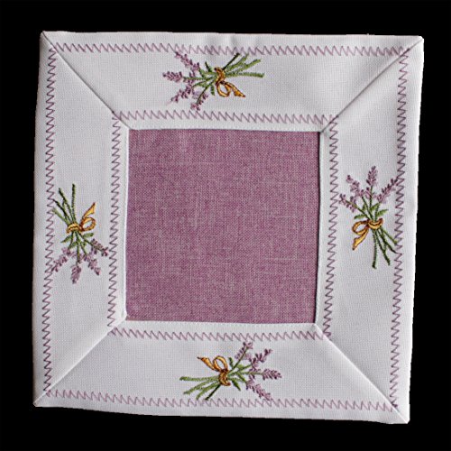 Tischdecke Tischläufer Mitteldecke Deckchen Stickerei Weiß Lila leinen Optik (20x20cm) von Anka Textil