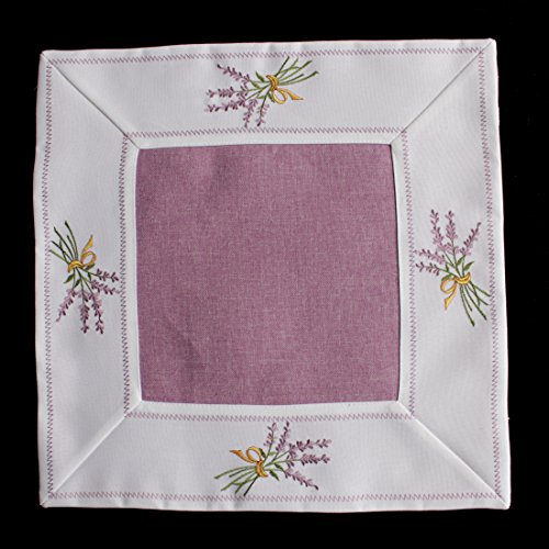 Tischdecke Tischläufer Mitteldecke Deckchen Stickerei Weiß Lila leinen Optik (40x40cm) von Anka Textil