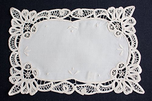 Tischdecke Tischläufer Mitteldecke Deckchen Stikerei Creme (20x30cm Eckig) von Anka Textil