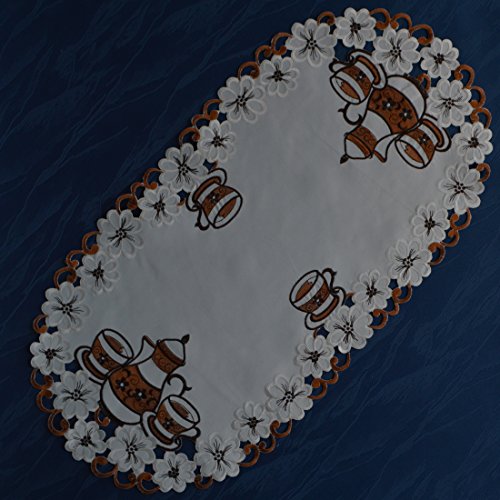 Tischdecke Tischläufer Mitteldecke Tisch-Deckchen Deko Braun-Beige Kaffee Motiven Stickerei Größenwahl (35x70 cm) von Anka Textil