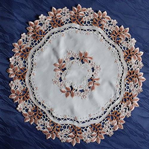 Tischdecke Tischläufer Mitteldecke Tisch-Deckchen Deko Braun-Creme Stickerei Größenwahl (60cm Rund) von Anka Textil