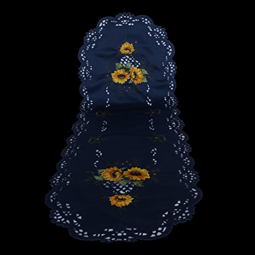 Tischdecke Tischläufer Mitteldecke Tisch-Deckchen Deko Motiven Stickerei Größe 40x110cm (Blau Gelb) von Anka Textil