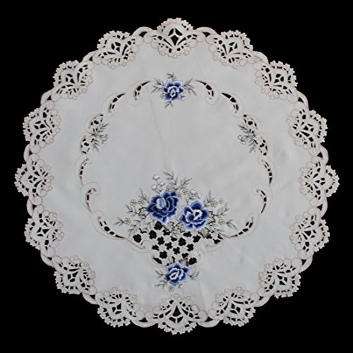 Tischdecke Tischläufer Mitteldecke Tisch-Deckchen Deko Motiven Stickerei Größe 60cm Rund (Blau 2) von Anka Textil