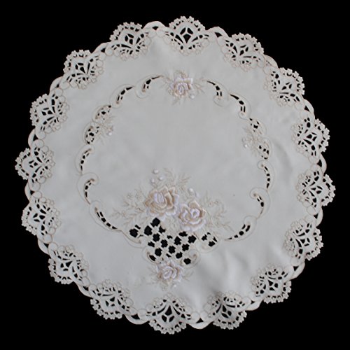 Tischdecke Tischläufer Mitteldecke Tisch-Deckchen Deko Motiven Stickerei Größe 60cm Rund (Creme 2) von Anka Textil