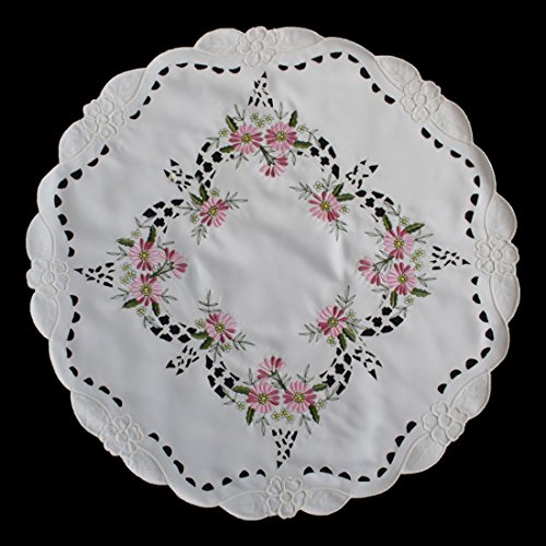 Tischdecke Tischläufer Mitteldecke Tisch-Deckchen Deko Motiven Stickerei Größe 60cm Rund (Pink 1) von Anka Textil